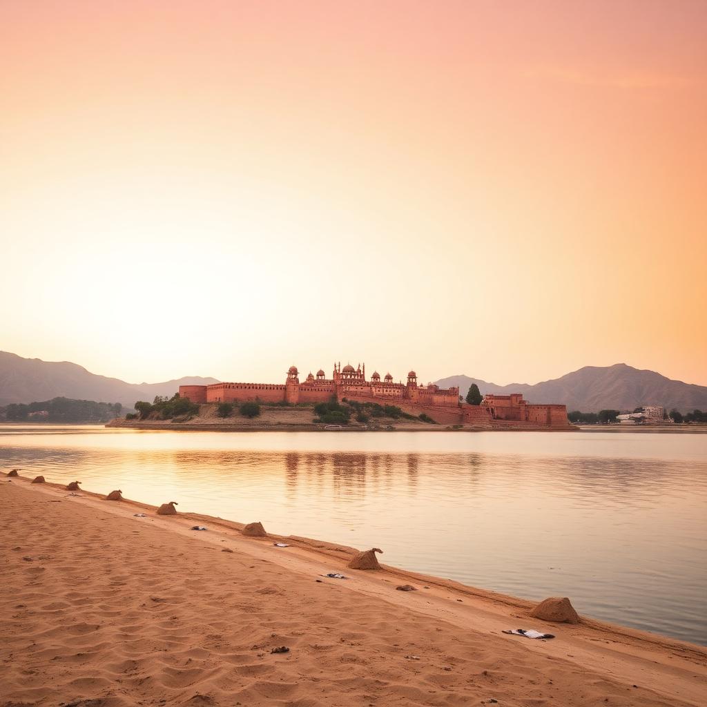 Amber Fort seen across the lake at sunrise